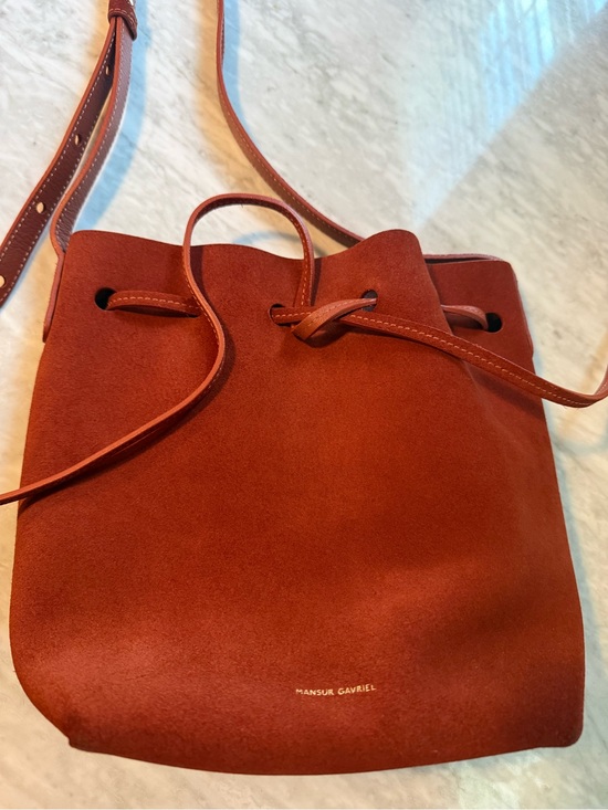 Mansur Gavriel Handbags - Mansur Gavriel Suede Drawstring Crossbody Bucket Bag